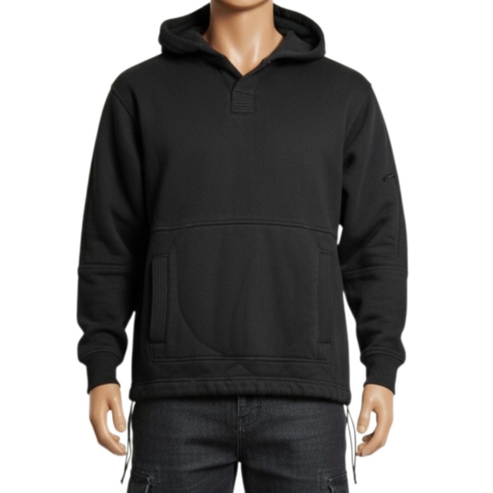 Koman Mens Hoodie M Black Pullover Streetwear Sweatshirt Sleeve Zip Pocket Coat